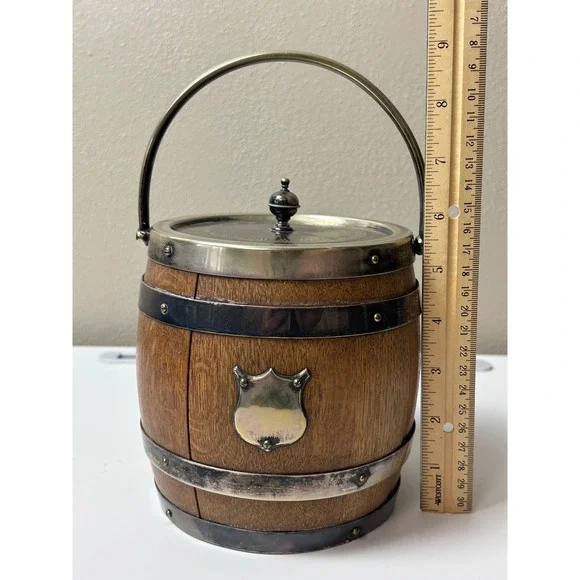 Walker & Hall EPNS Oak Biscuit Barrel‎ Jar Ceramic Liner England Vintage